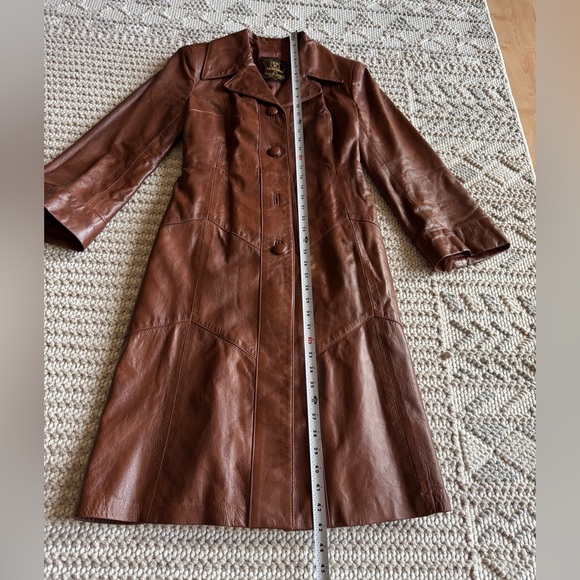Vintage Rare 24K By Dan Di Modes Brown Leather Belted Trench Coat Fall - Picture 9 of 16